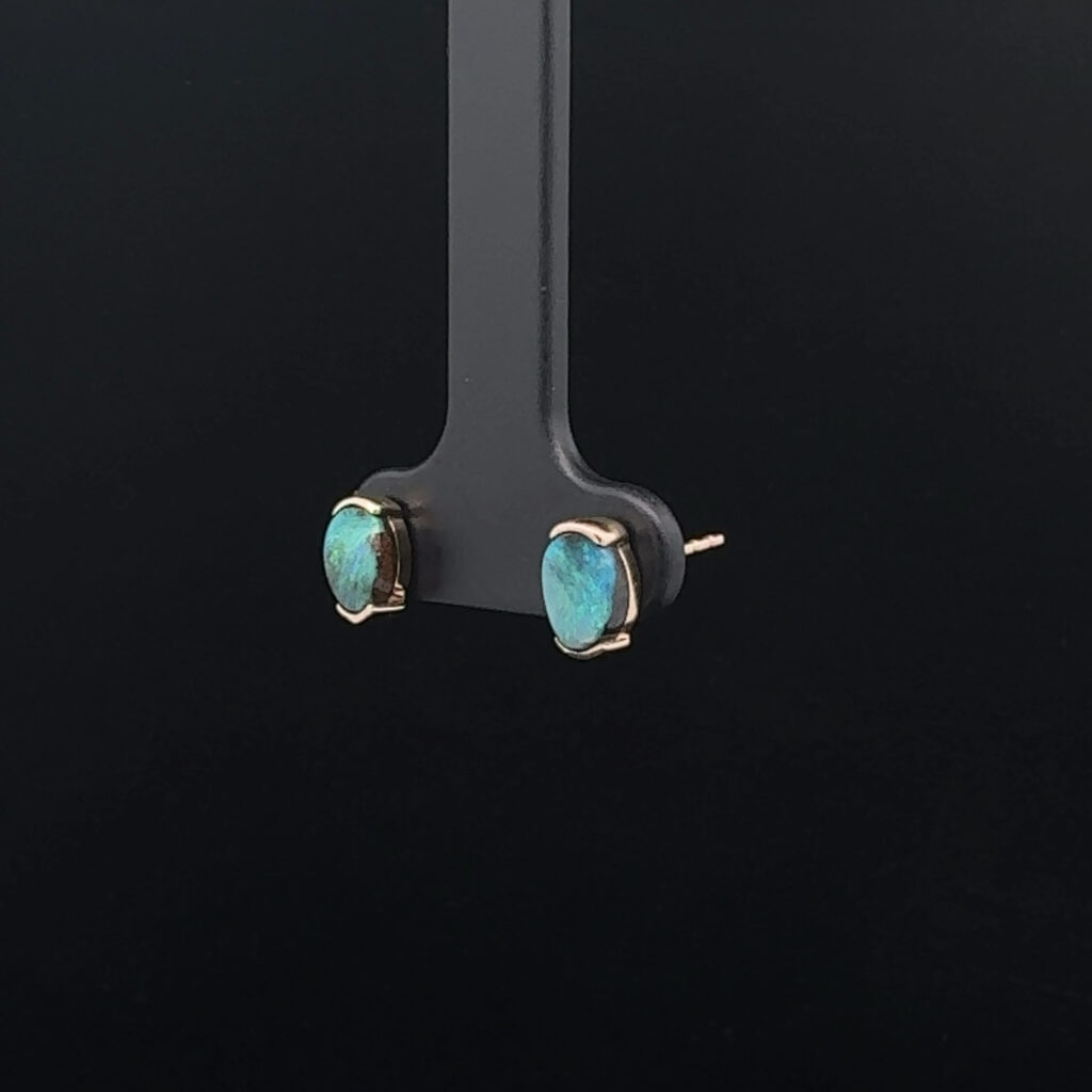 14K Yellow Gold Solid Boulder Opal Stud Earrings 26159