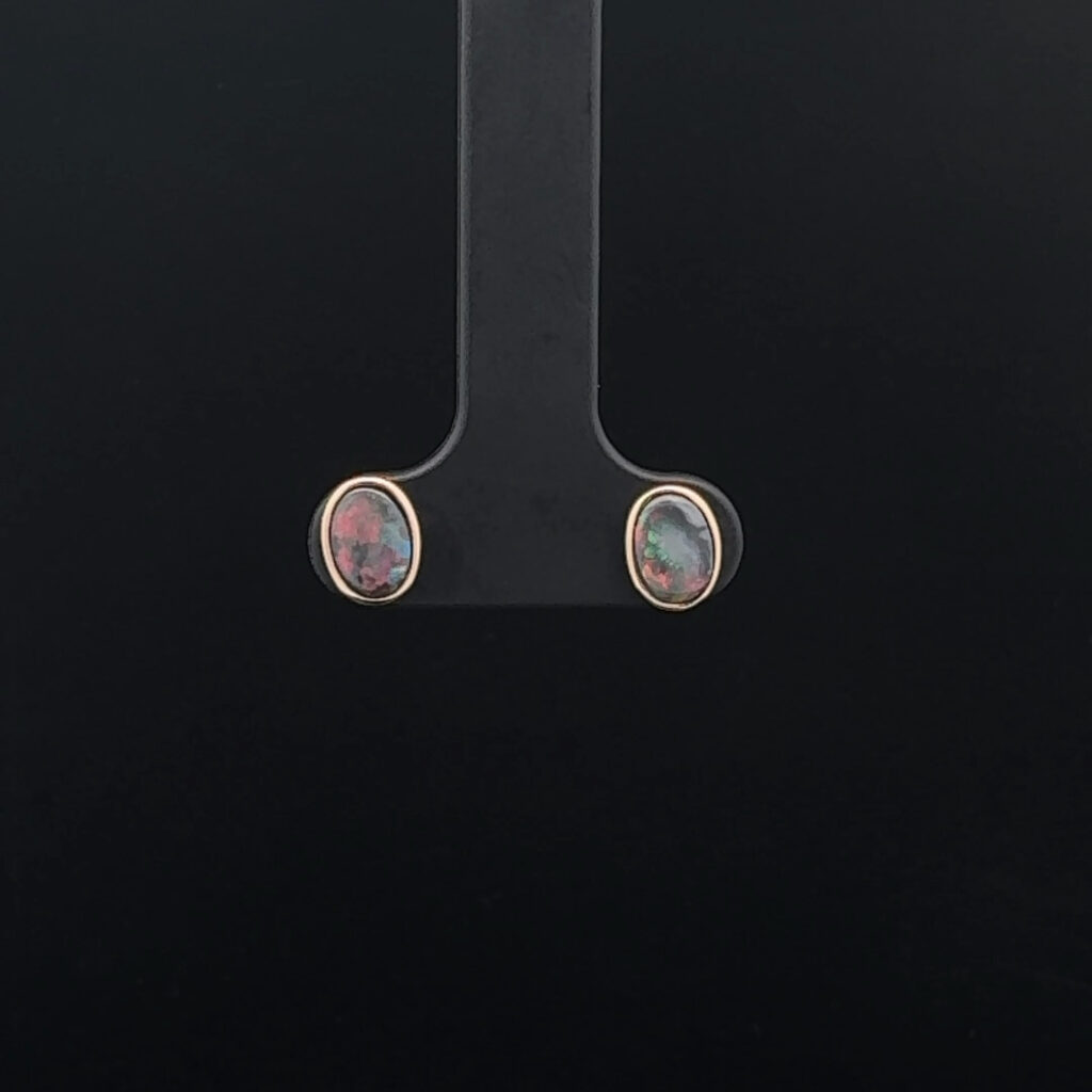 14K Yellow Gold Solid Boulder Opal Stud Earrings 26169