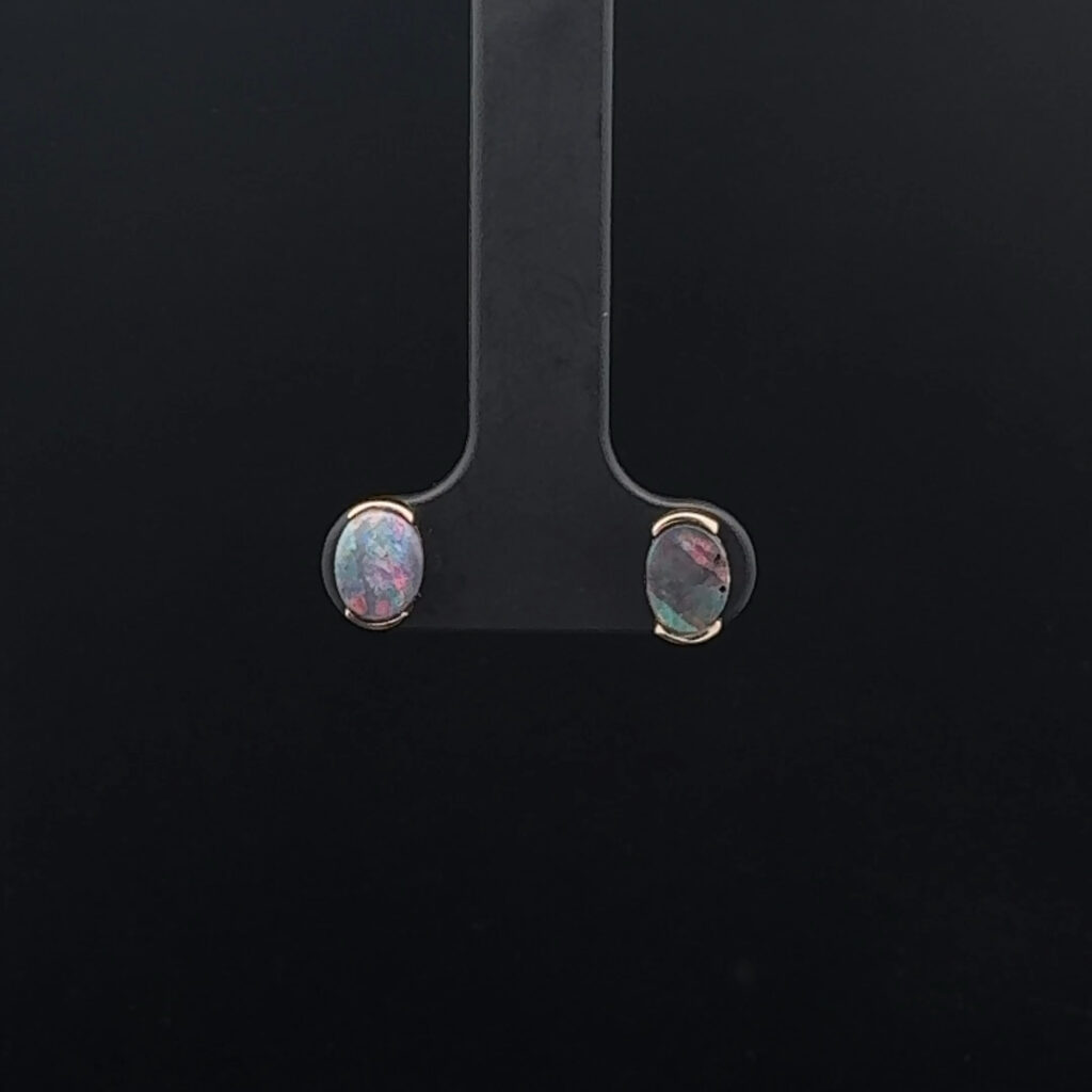 14K Yellow Gold Solid Boulder Opal Stud Earrings 26180