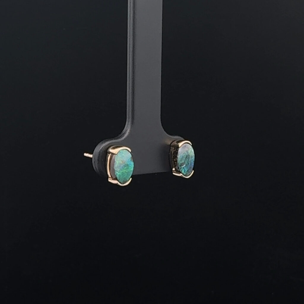 14K Yellow Gold Solid Boulder Opal Stud Earrings 26182