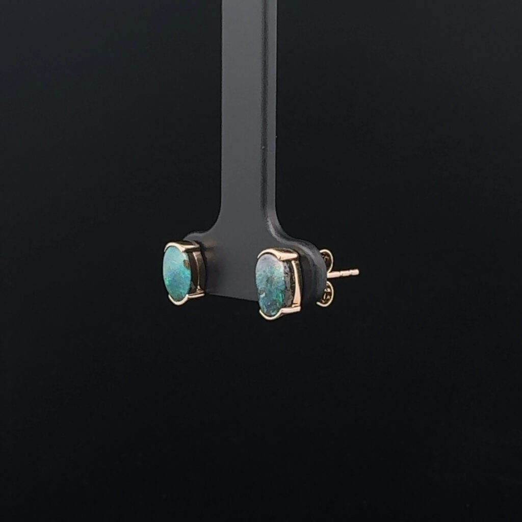 14K Yellow Gold Solid Boulder Opal Stud Earrings 26182