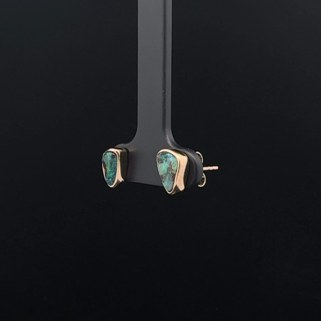 9K Yellow Gold Solid Boulder Opal Stud Earrings 26223