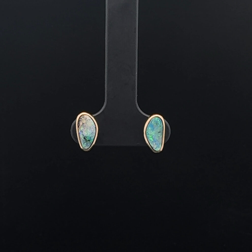 9K Yellow Gold Solid Boulder Opal Stud Earrings 26227