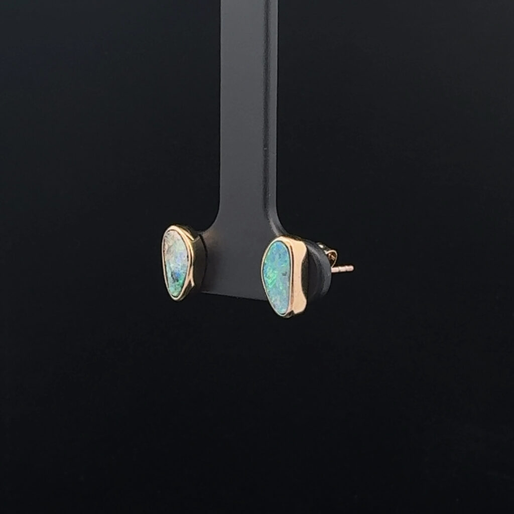 9K Yellow Gold Solid Boulder Opal Stud Earrings 26227