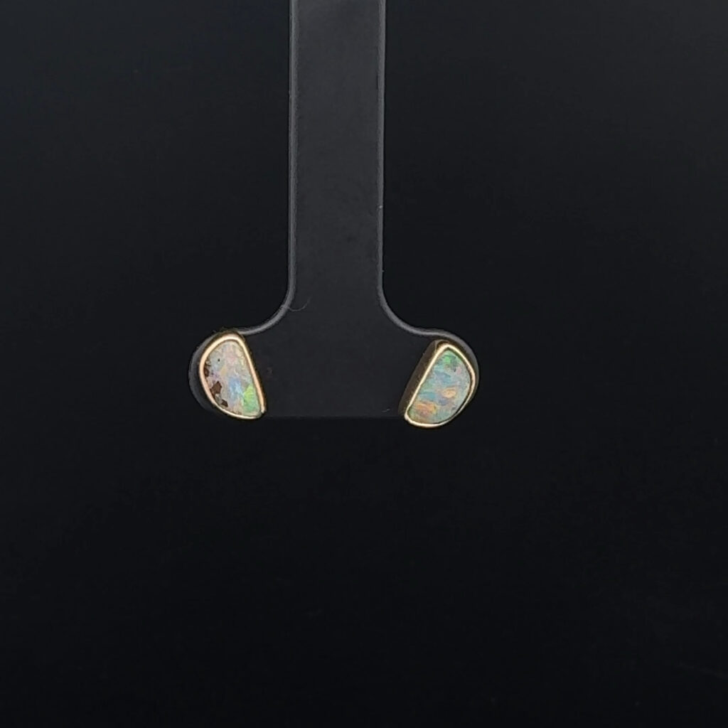 18K Yellow Gold Solid Boulder Opal Stud Earrings 26237