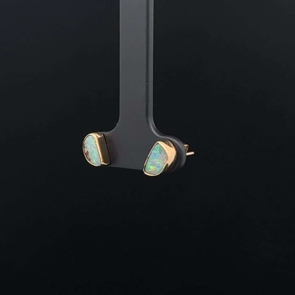 18K Yellow Gold Solid Boulder Opal Stud Earrings 26237