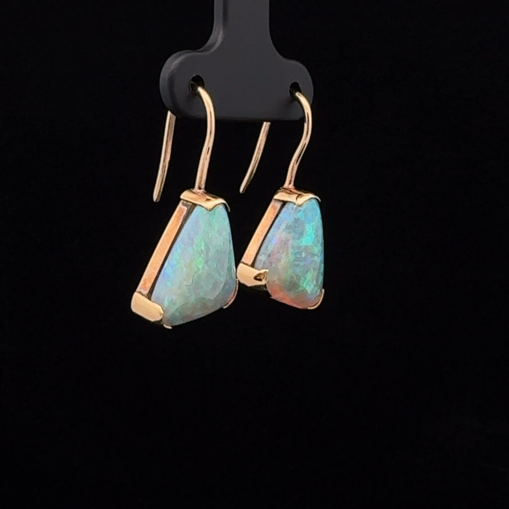 18K Yellow Gold Solid Crystal Opal Drop-Earrings 26625