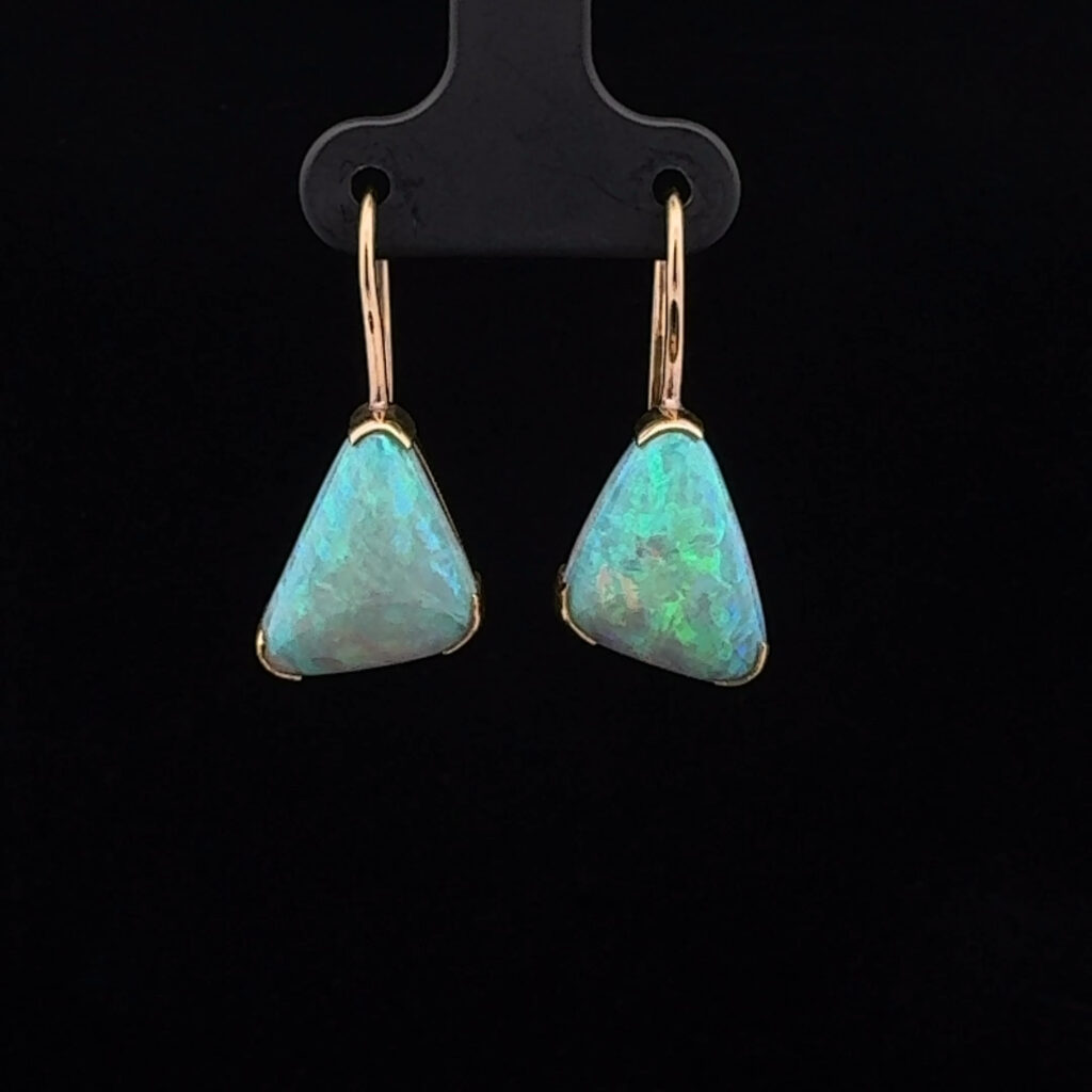 18K Yellow Gold Solid Crystal Opal Drop-Earrings 26625