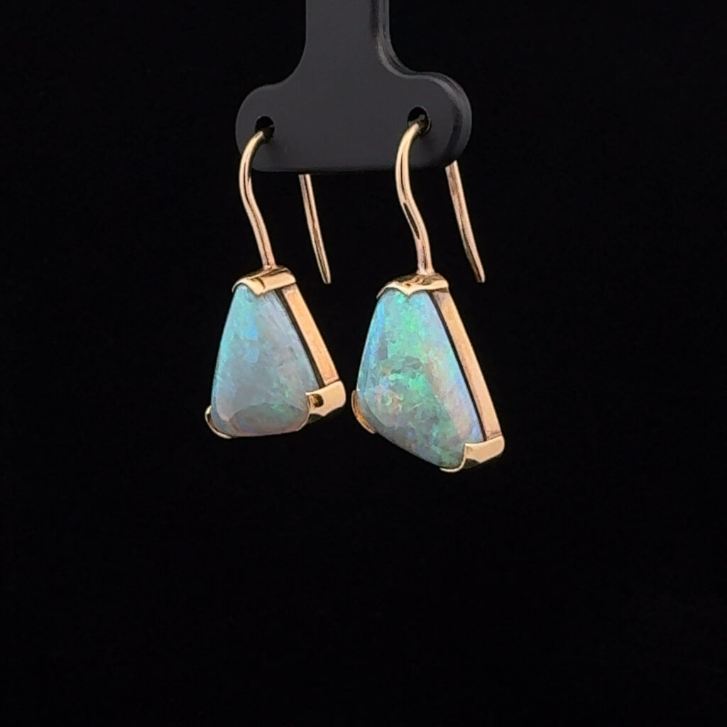 18K Yellow Gold Solid Crystal Opal Drop-Earrings 26625