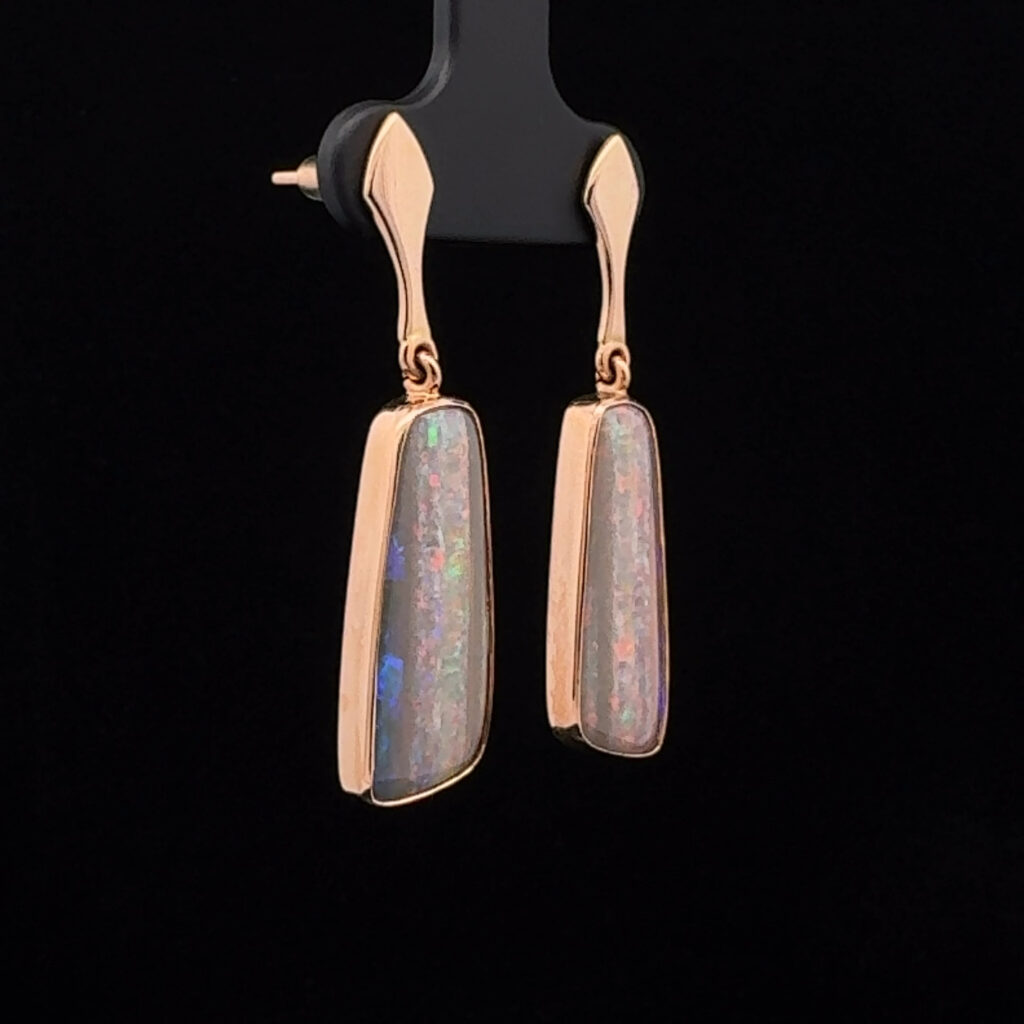 18K Rose Gold Solid Allan's Rise Crystal Opal Drop-Earrings 26628