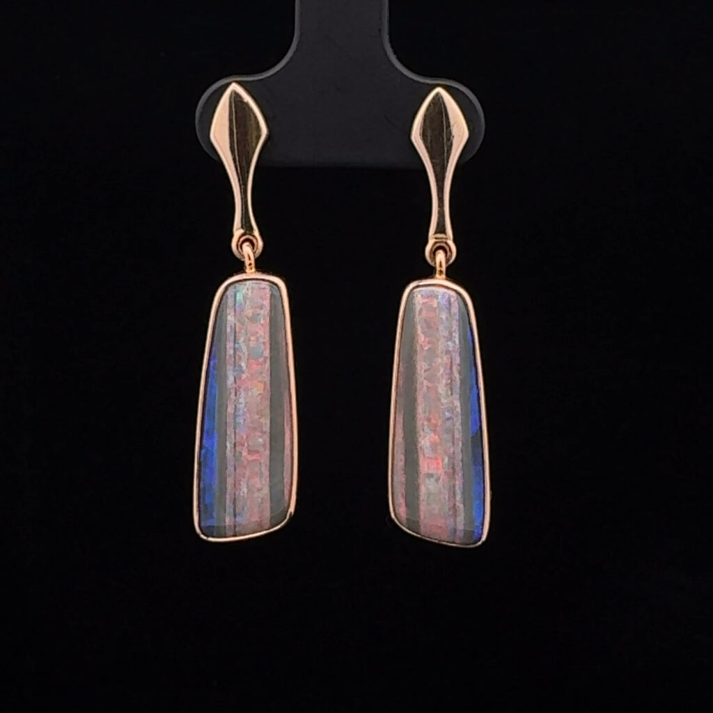 18K Rose Gold Solid Allan's Rise Crystal Opal Drop-Earrings 26628