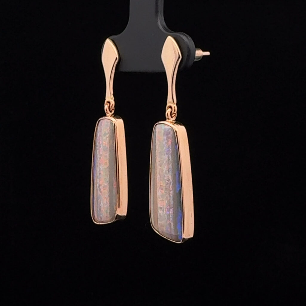 18K Rose Gold Solid Allan's Rise Crystal Opal Drop-Earrings 26628