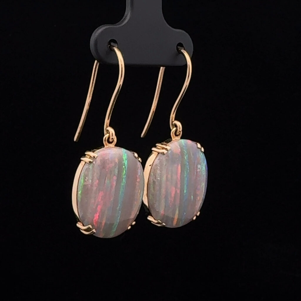 18K Yellow Gold Solid Allan's Rise Crystal Opal Drop-Earrings 26631