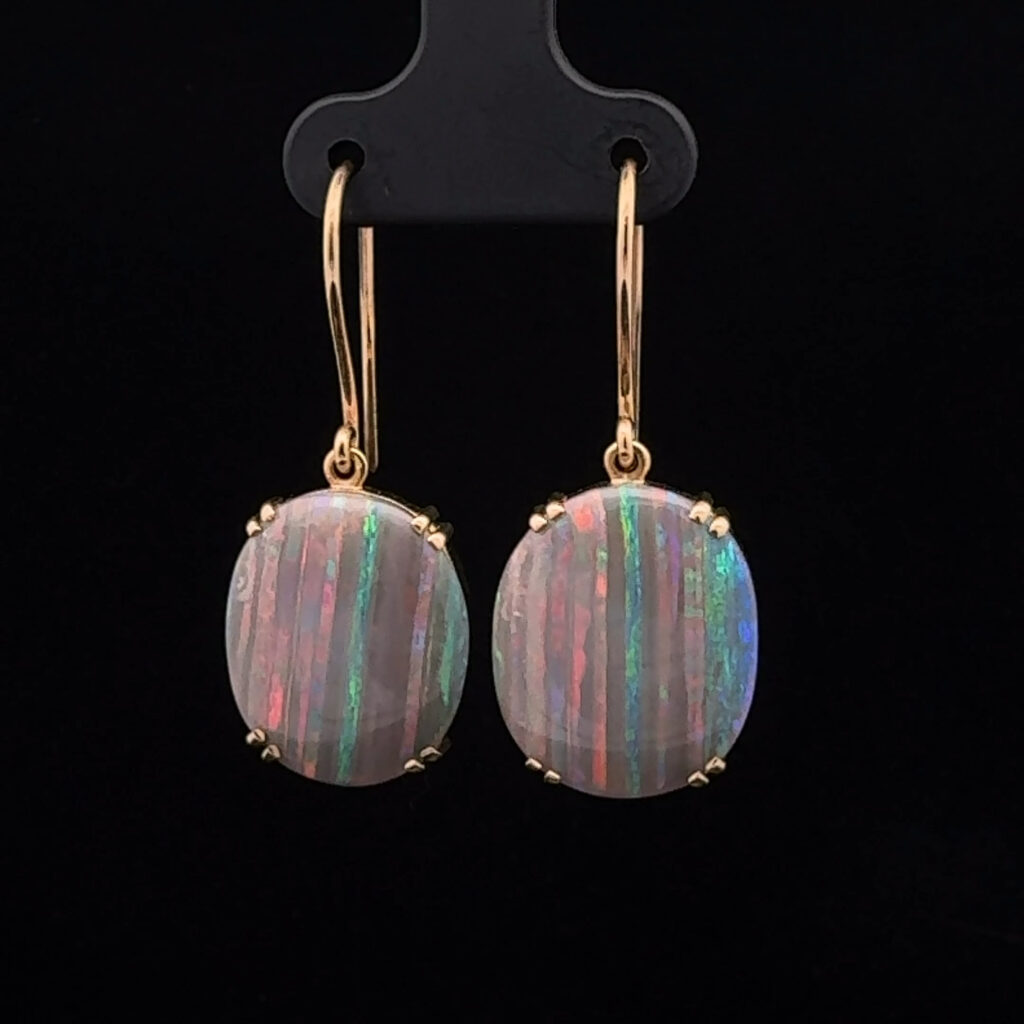 18K Yellow Gold Solid Allan's Rise Crystal Opal Drop-Earrings 26631