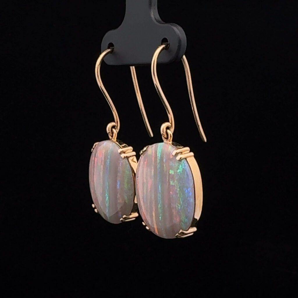 18K Yellow Gold Solid Allan's Rise Crystal Opal Drop-Earrings 26631