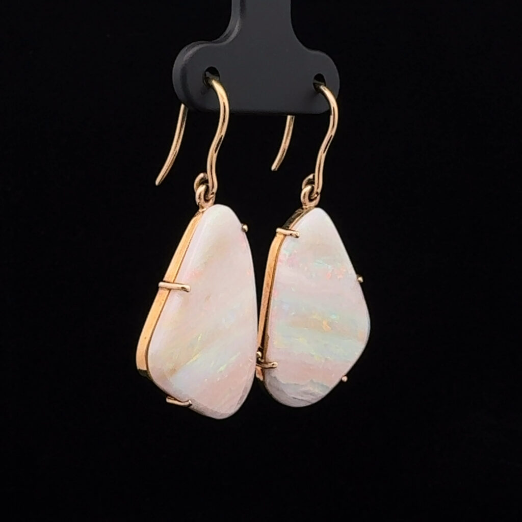 18K Yellow Gold Solid Light Opal Drop-Earrings 26634