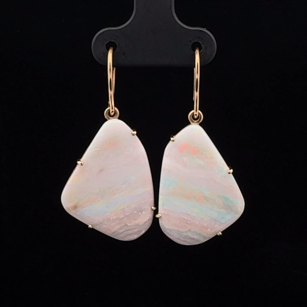 18K Yellow Gold Solid Light Opal Drop-Earrings 26634