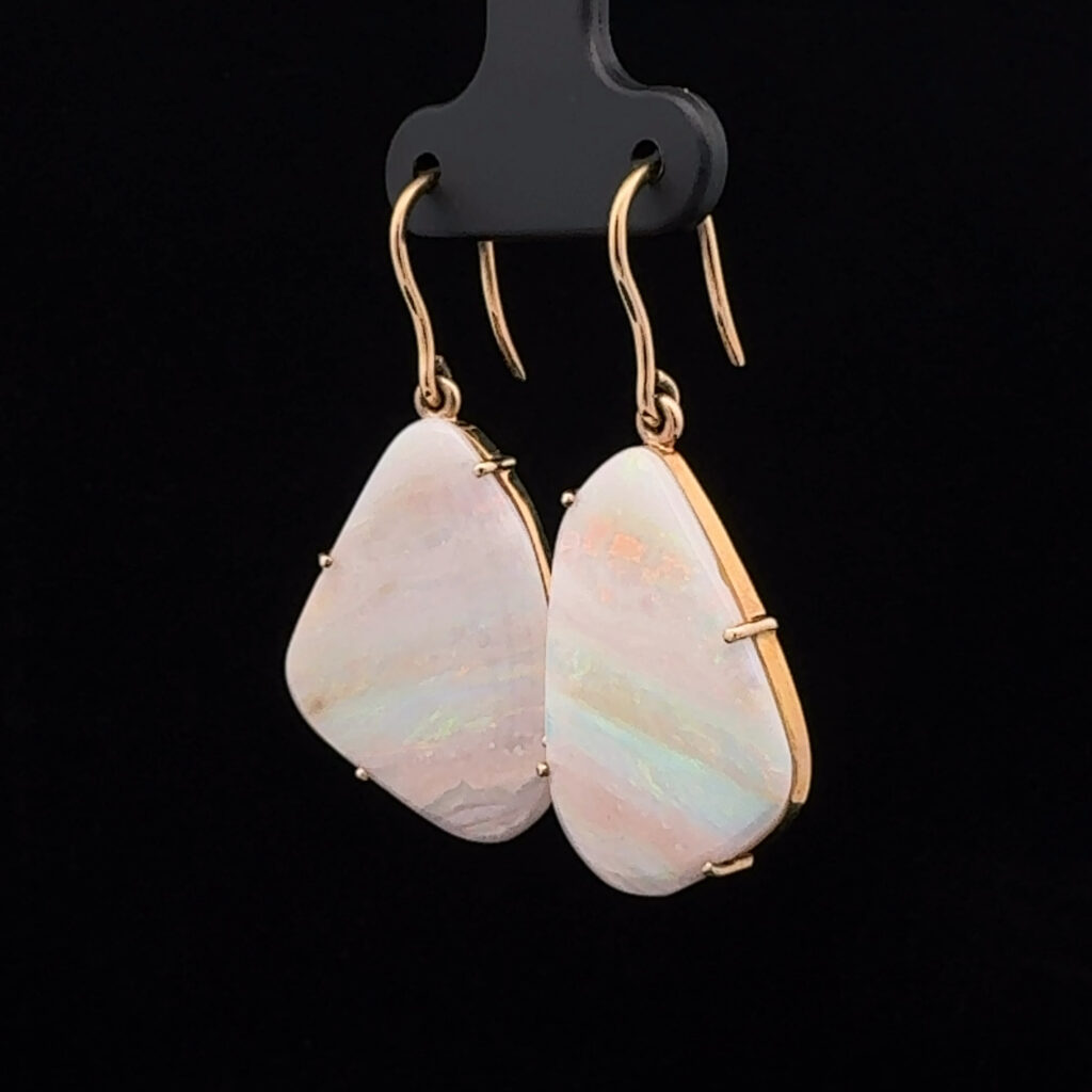 18K Yellow Gold Solid Light Opal Drop-Earrings 26634