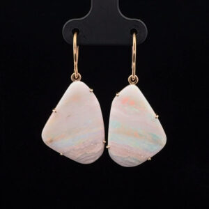 18K Yellow Gold Solid Light Opal Drop-Earrings 26634