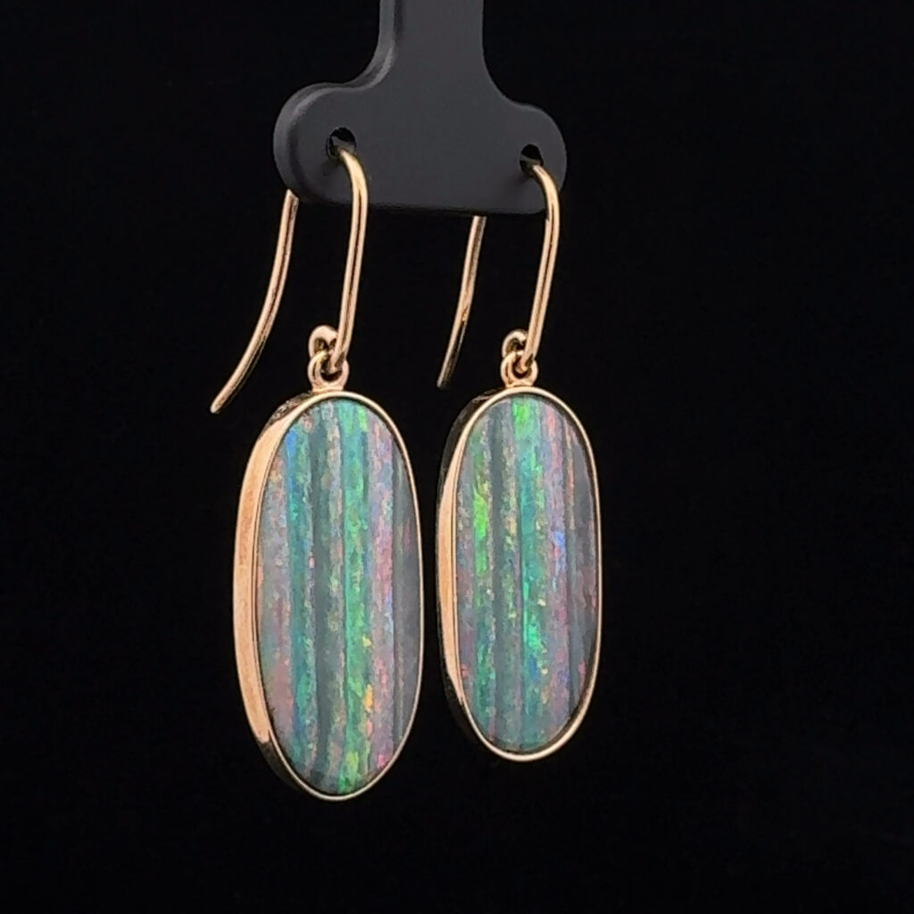 18K Yellow Gold Solid Allan's Rise Crystal Opal Drop-Earrings 26638