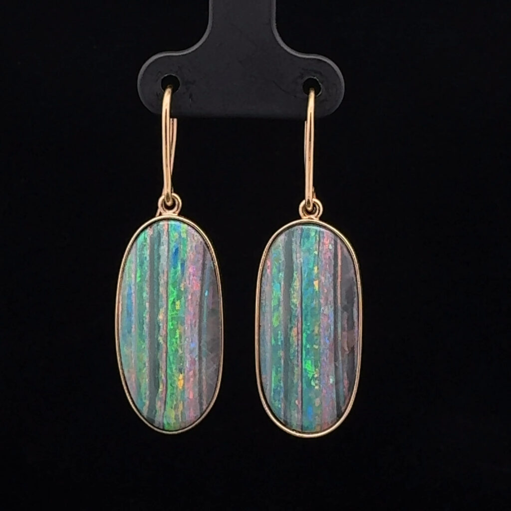 18K Yellow Gold Solid Allan's Rise Crystal Opal Drop-Earrings 26638