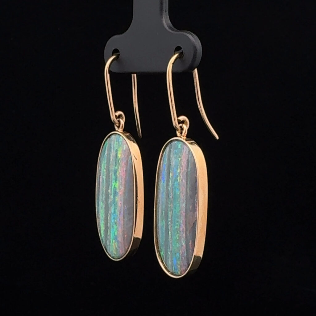 18K Yellow Gold Solid Allan's Rise Crystal Opal Drop-Earrings 26638