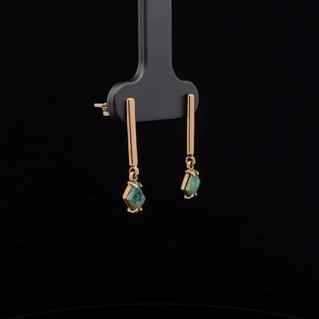 18K Yellow Gold Solid Black Opal Drop-Earrings 26679