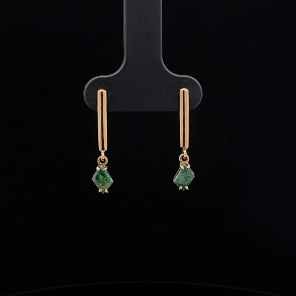 18K Yellow Gold Solid Black Opal Drop-Earrings 26679