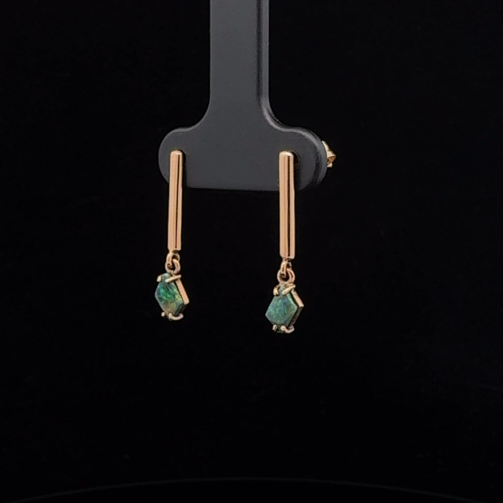 18K Yellow Gold Solid Black Opal Drop-Earrings 26679