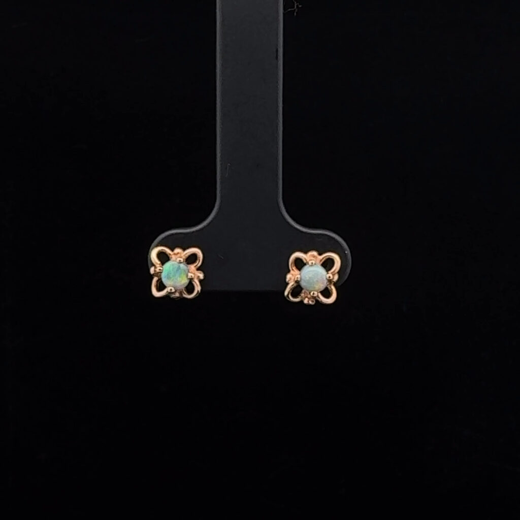 9K Yellow Gold Solid Semi-Black Opal Stud Earrings 26685