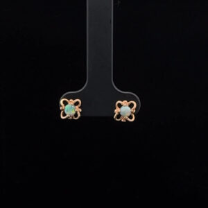 9K Yellow Gold Solid Semi-Black Opal Stud Earrings 26685