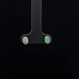 18K Yellow Gold Solid Black Opal Stud Earrings 26692