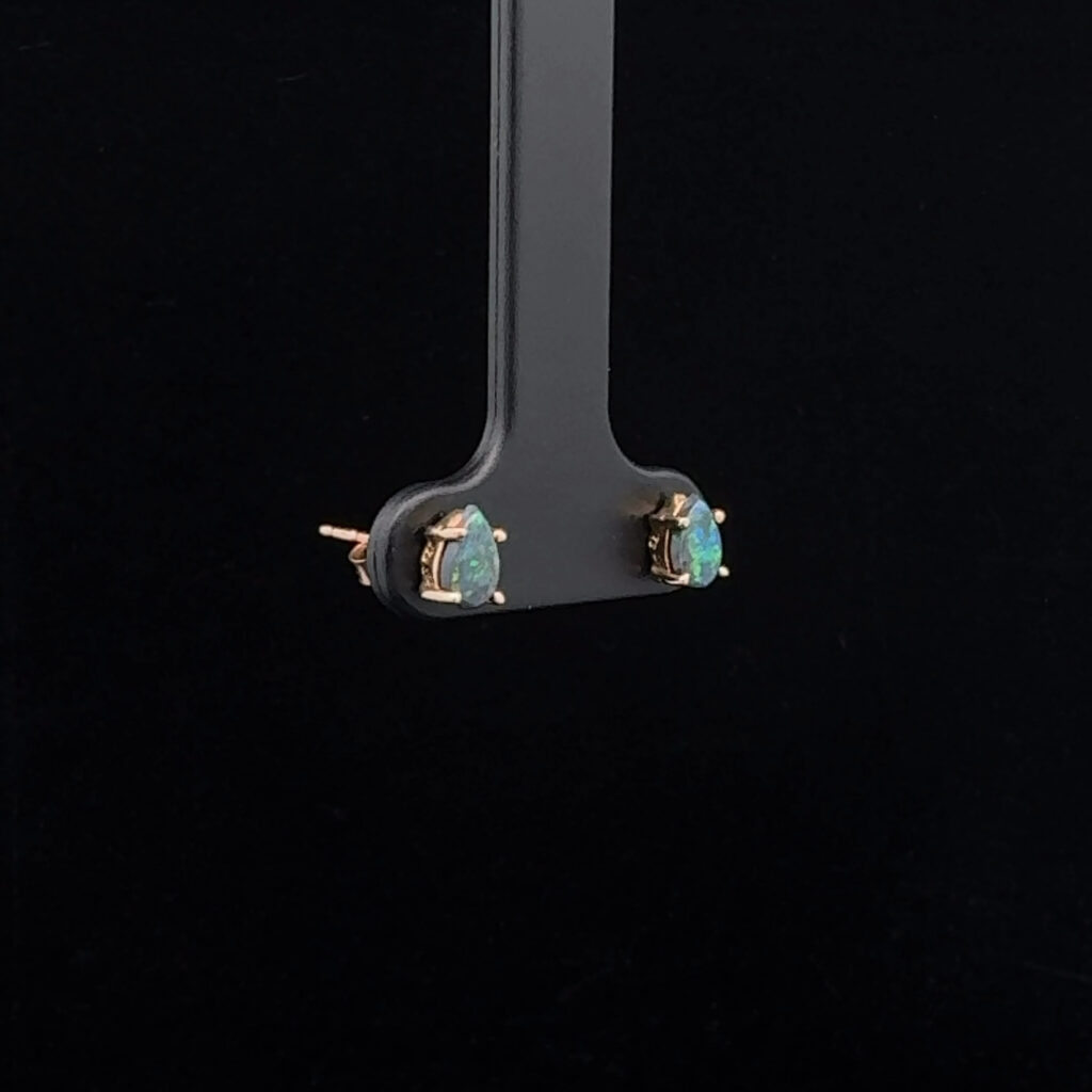 9K Yellow Gold Solid Black Opal Stud Earrings 26695