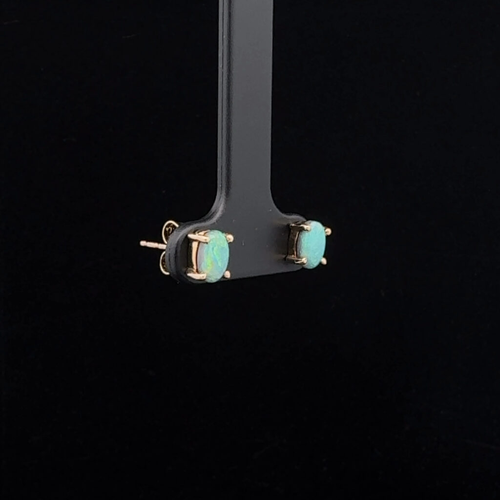 9K Yellow Gold Solid Semi-Black Opal Stud Earring 26702