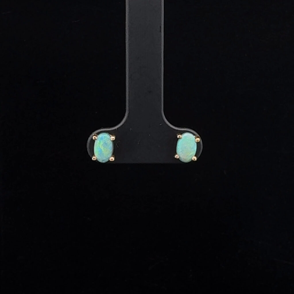 9K Yellow Gold Solid Semi-Black Opal Stud Earring 26702