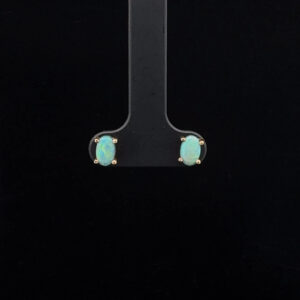 9K Yellow Gold Solid Semi-Black Opal Stud Earring 26702