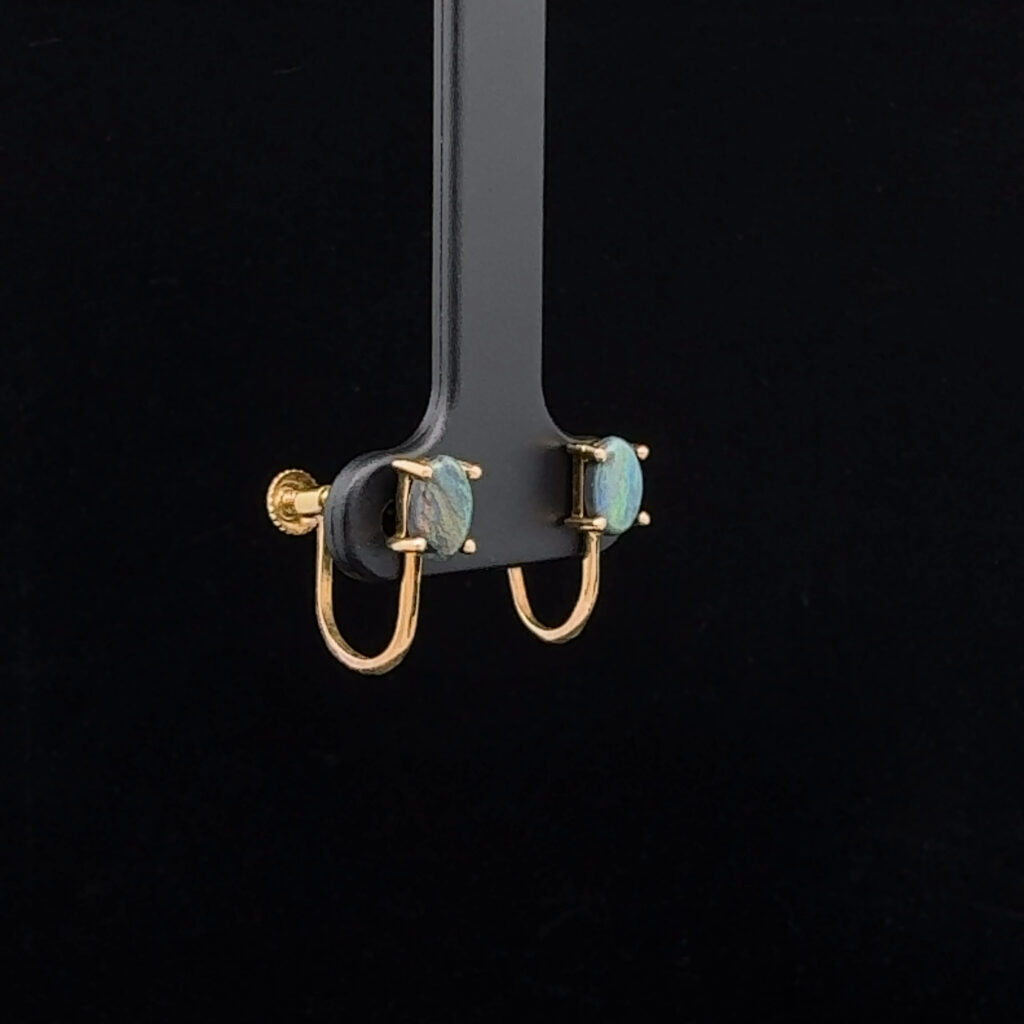 18K Yellow Gold Solid Black Opal Screw-on Earrings 26733