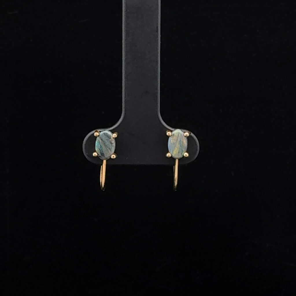 18K Yellow Gold Solid Black Opal Screw-on Earrings 26733