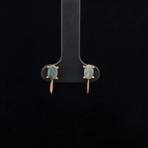 18K Yellow Gold Solid Black Opal Screw-on Earrings 26733