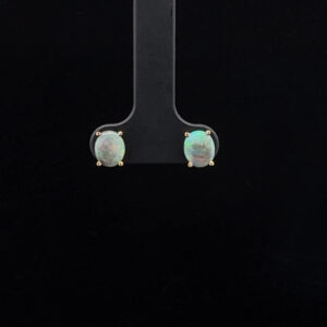 9K Yellow Gold Solid Semi-Black Opal Stud Earrings 26736