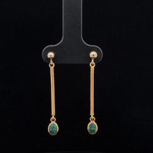 18K Yellow Gold Solid Black Opal Drop Earrings 26740