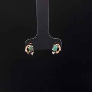 9K Yellow Gold Solid Black Opal & Diamond Stud Earrings 26800