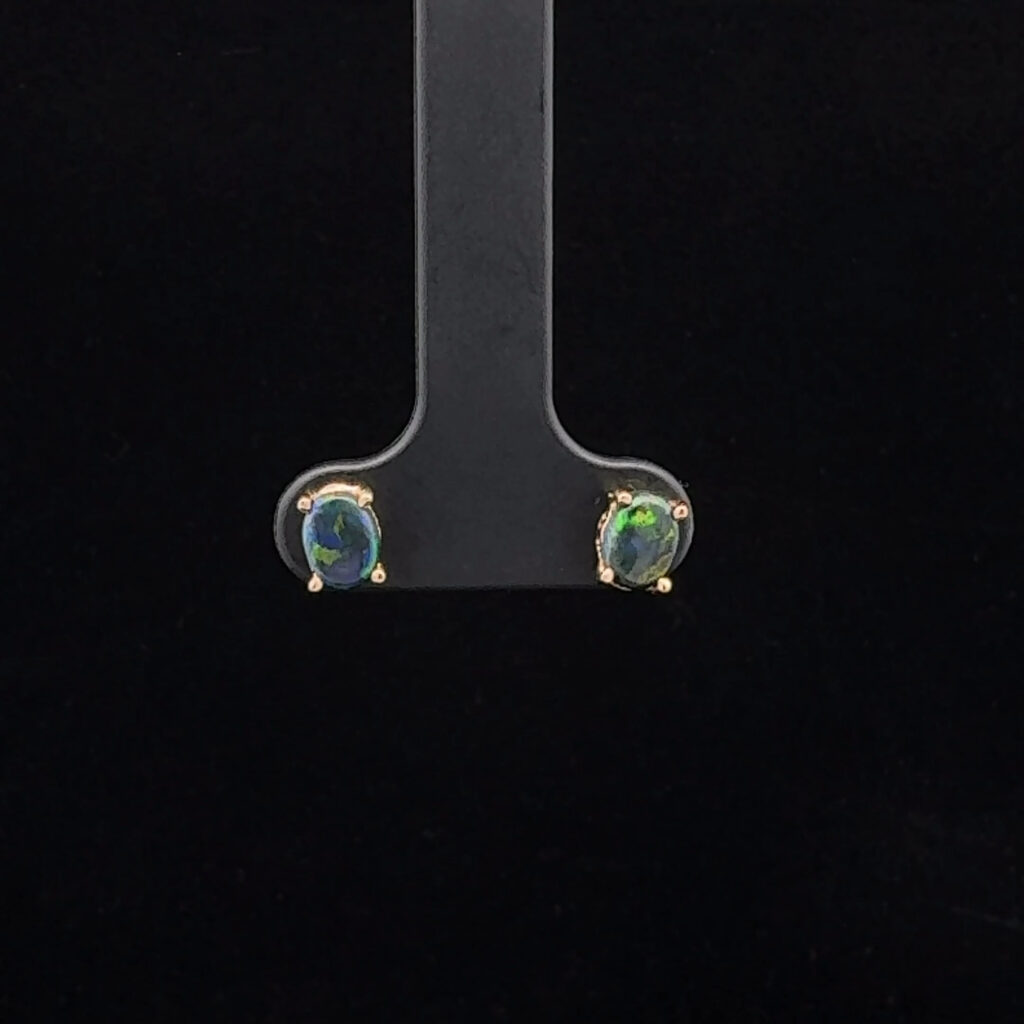 9K Yellow Gold Solid Black Opal Stud Earrings 26810