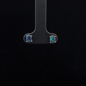 9K Yellow Gold Solid Black Opal Stud Earrings 26814