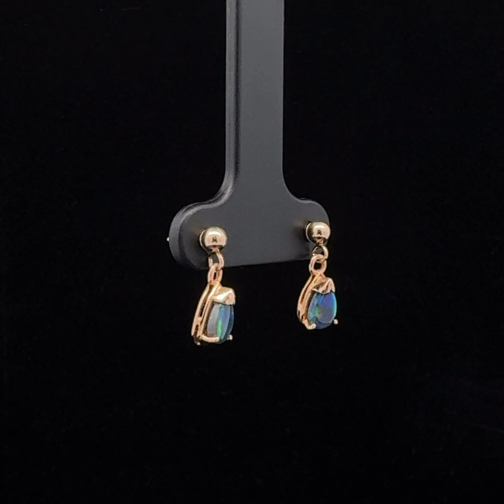 9K Yellow Gold Solid Black Opal Drop Earrings 26825