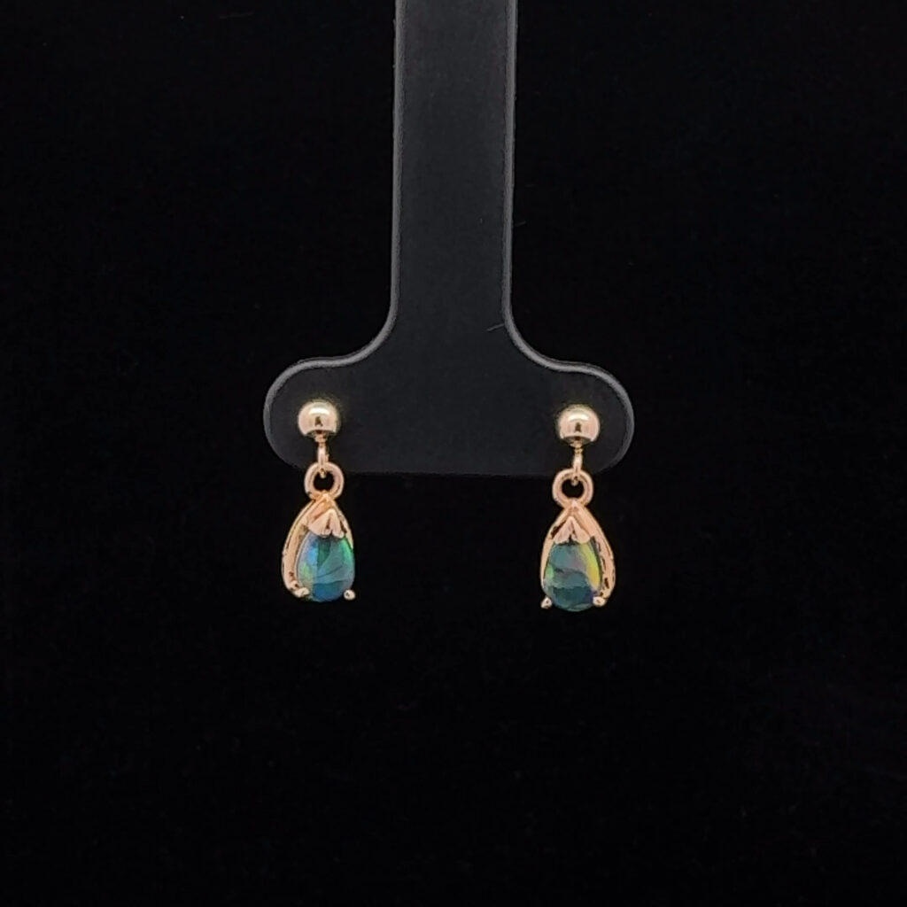 9K Yellow Gold Solid Black Opal Drop Earrings 26825