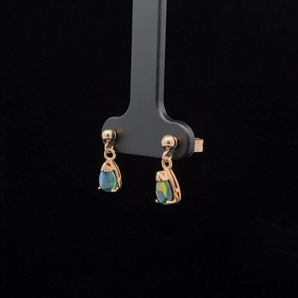 9K Yellow Gold Solid Black Opal Drop Earrings 26825