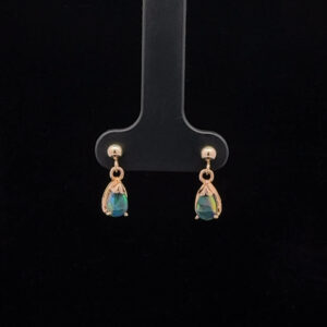 9K Yellow Gold Solid Black Opal Drop Earrings 26825