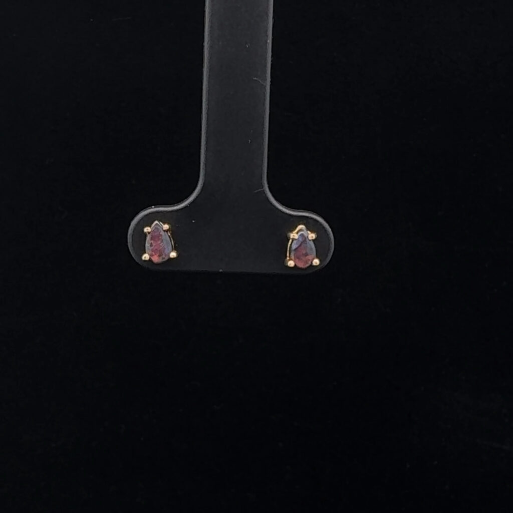 18K Yellow Gold Solid Black Opal Stud Earrings 26836