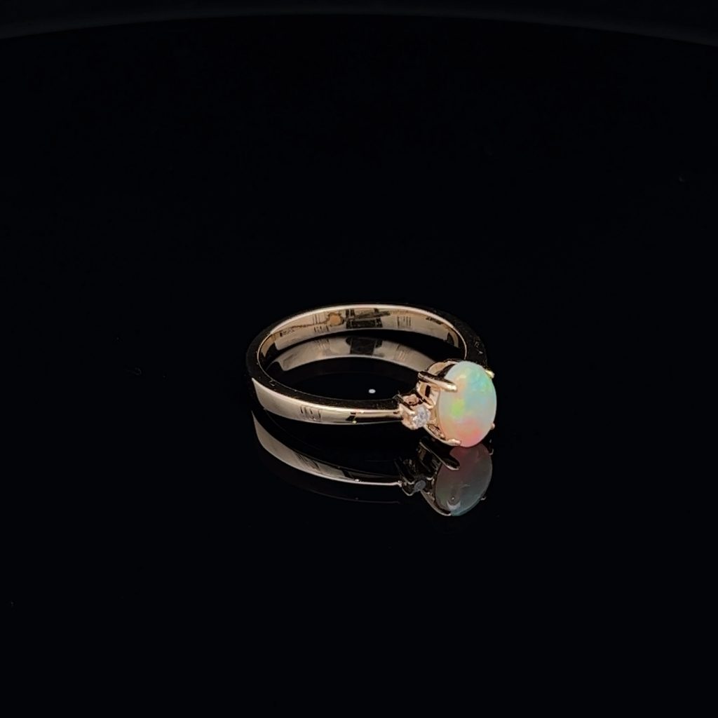 14K Yellow Gold Solid Crystal Opal & Diamond Ring 26122